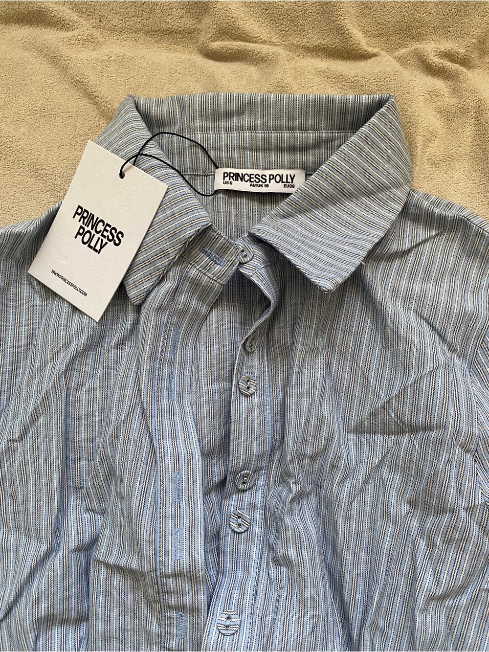 Princess Polly Light Blue & White Striped Button-Down Shirt